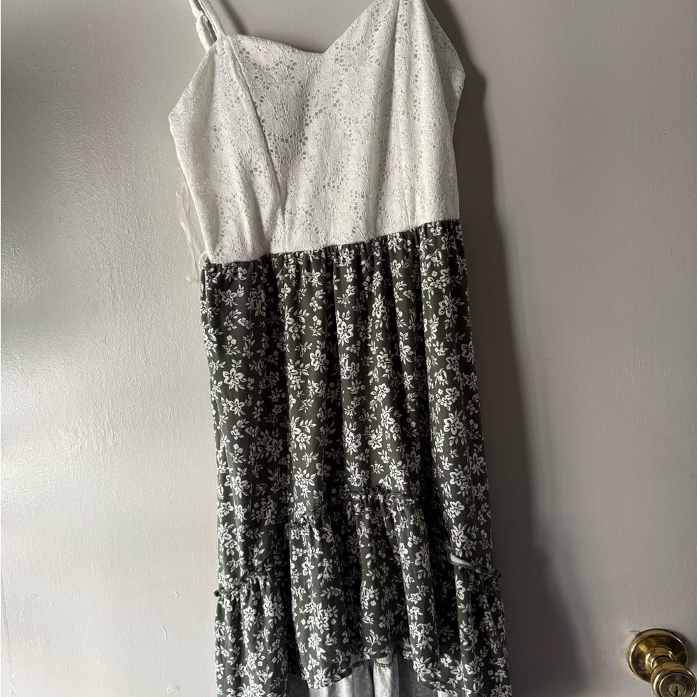 Elegant White and green Floral Dress